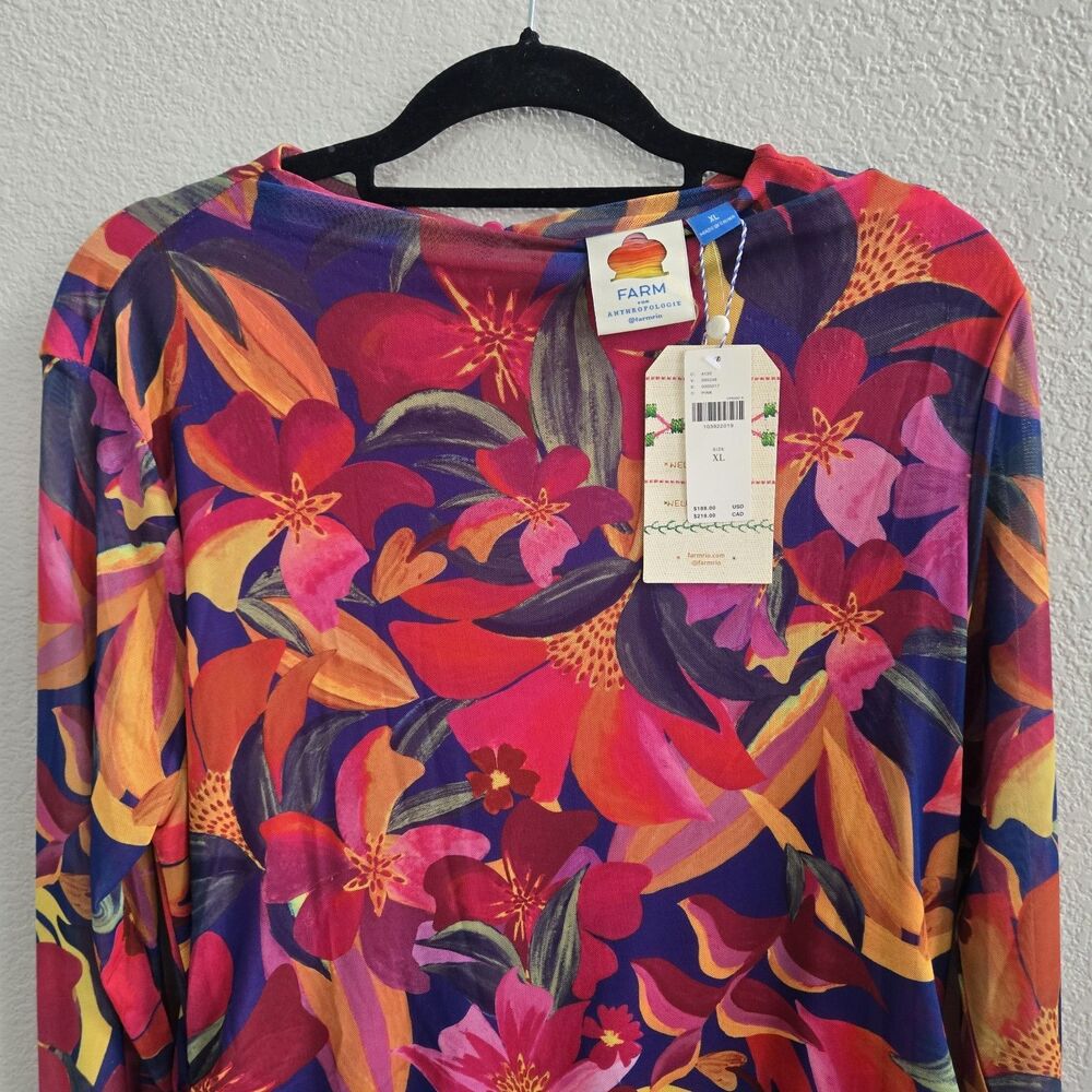 Farm Rio Anthropologie Super Stretchy Lined NWT Bright FloralLong Dress Size XL - Picture 8 of 16